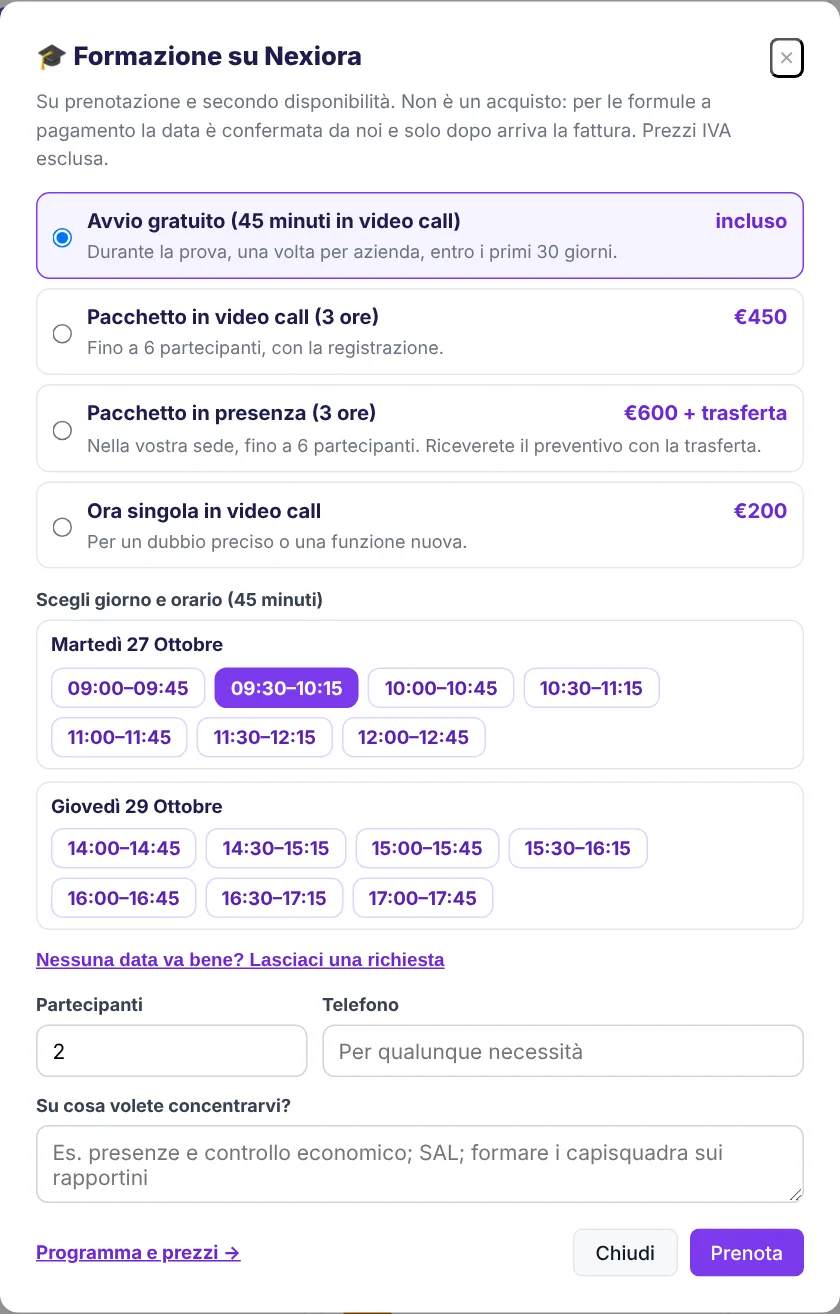 La finestra della formazione: la formula, i giorni e gli orari liberi.
