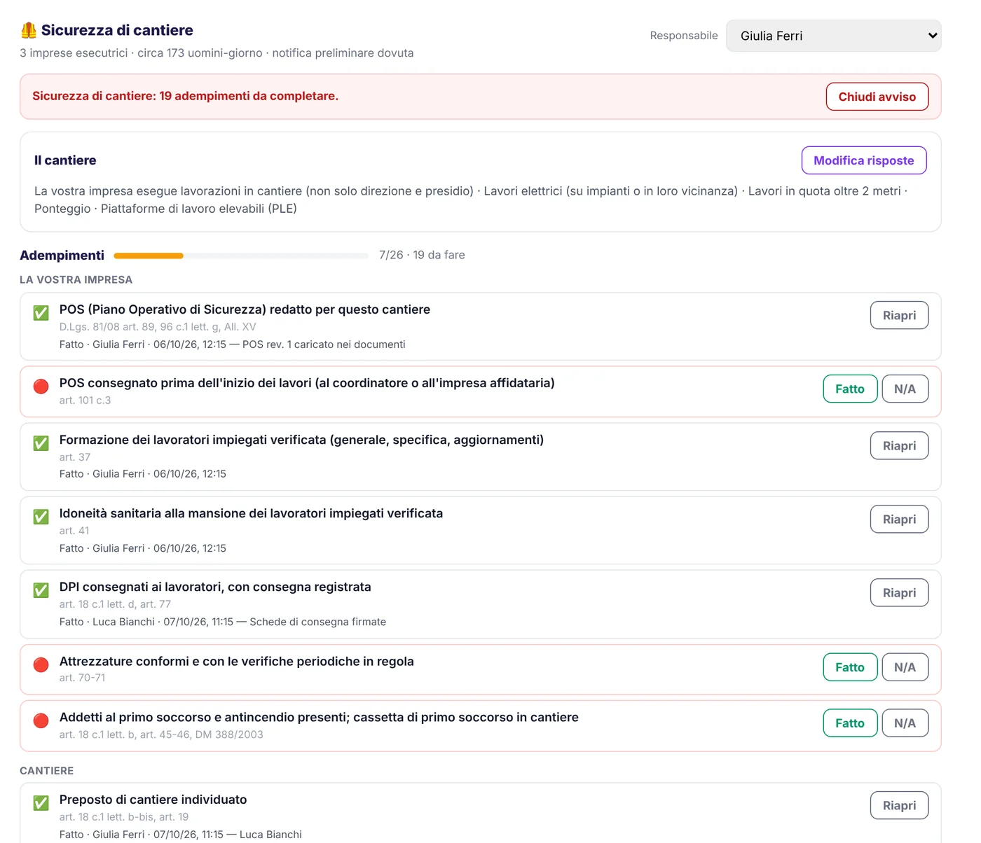 Checklist della sicurezza di cantiere