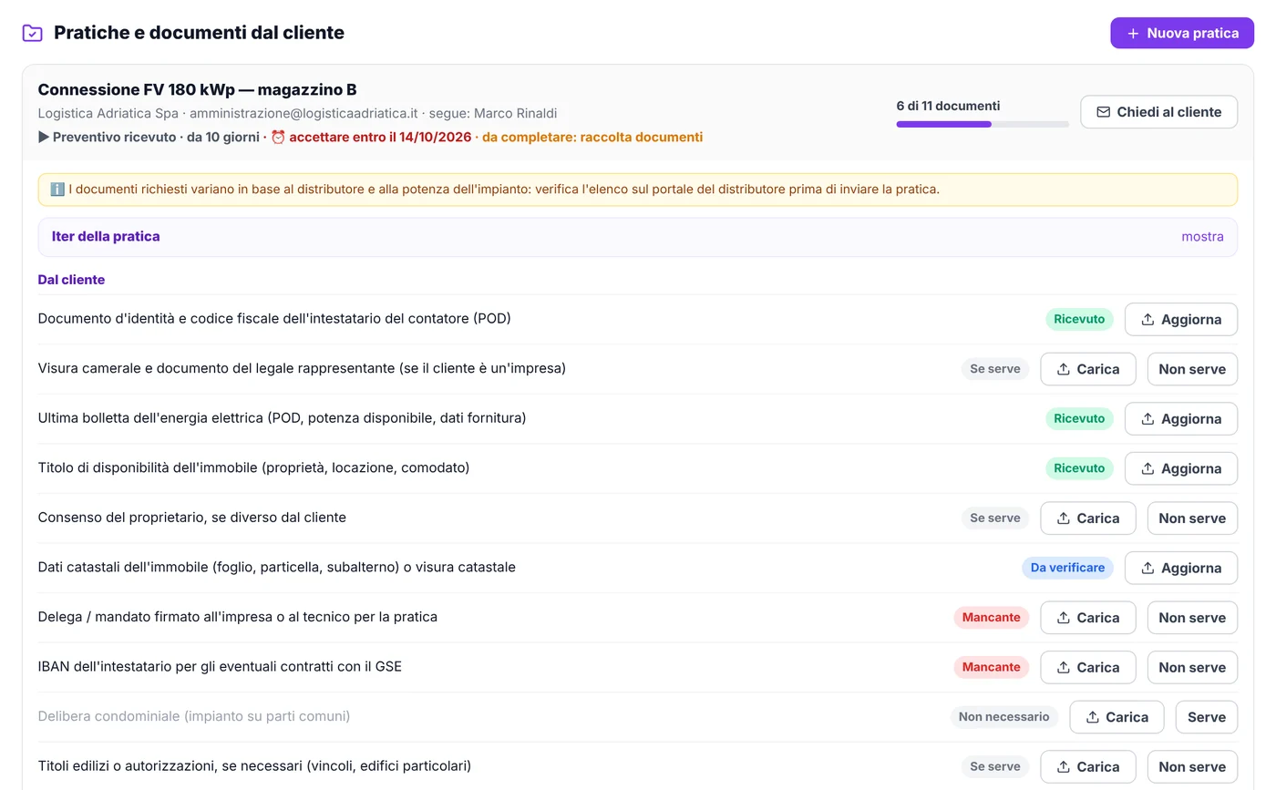 Pratiche e documenti dal cliente